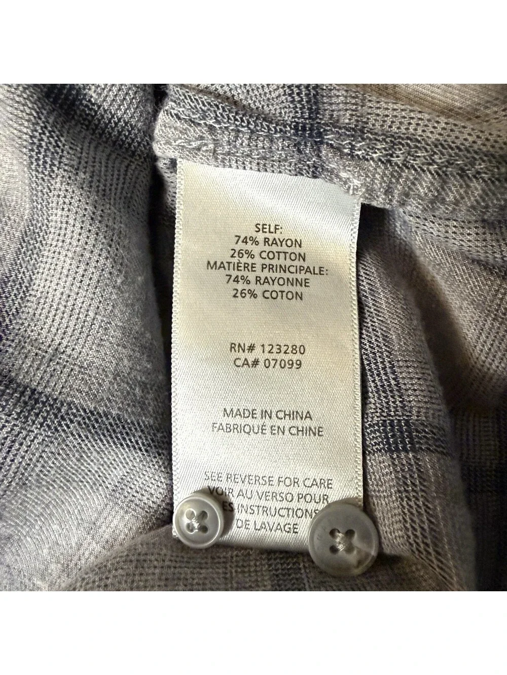 TravisMathew Gray Plaid Button Front Shirt Large Rayon Cotton Lightweight